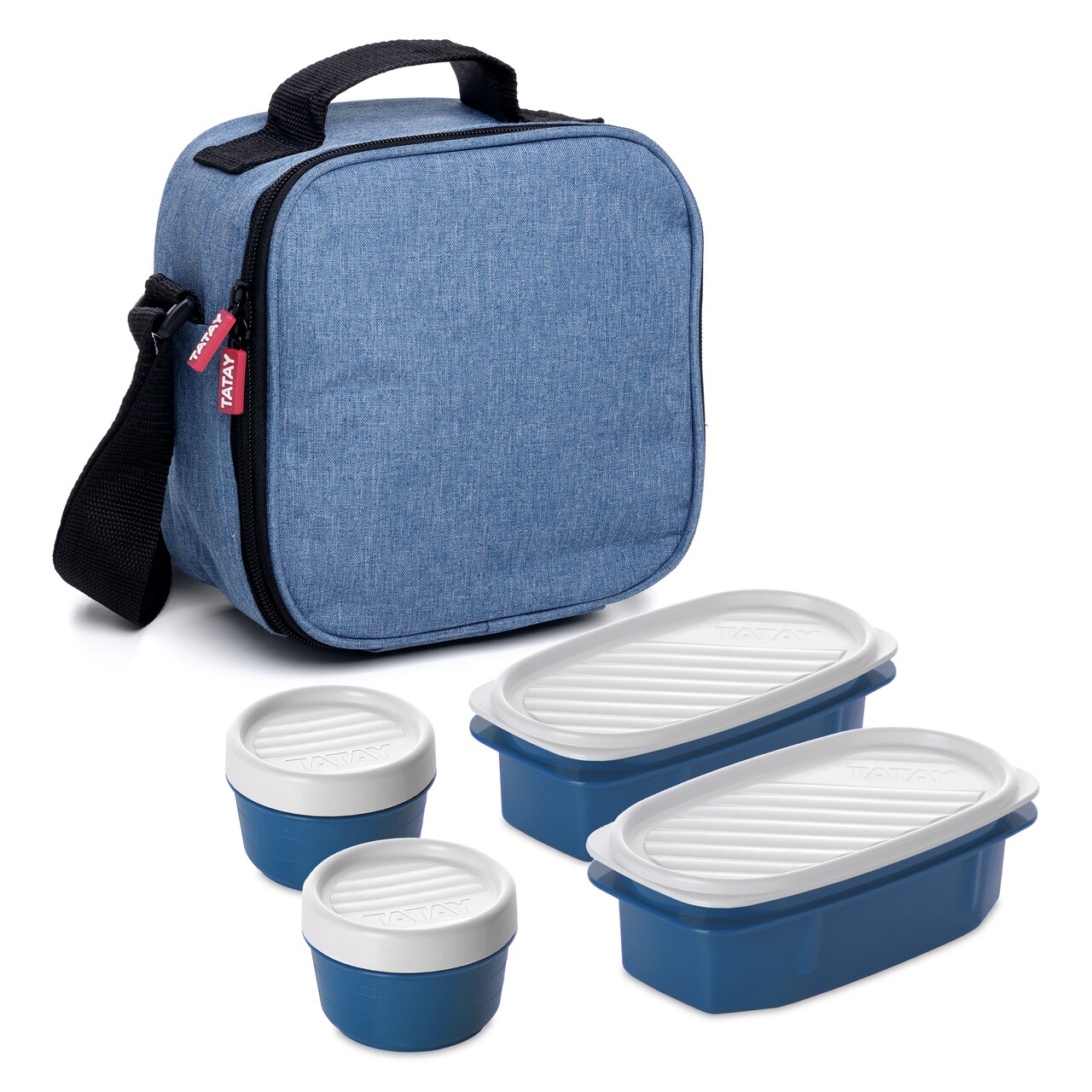 Superio Insulated Lunch Bag with Containers, Thermal Lined Lunch Box, Denim Blue